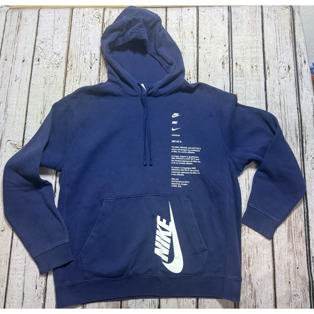 Nike Men's Club Shoebox Pullover Sweatshirt Hoodie Blue Large Logo